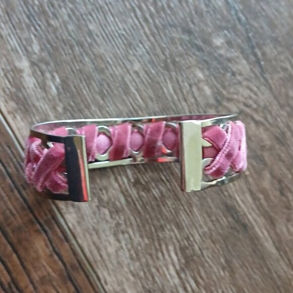 Pink Velvet Braided Cuff Bracelet - Picture 6 of 6